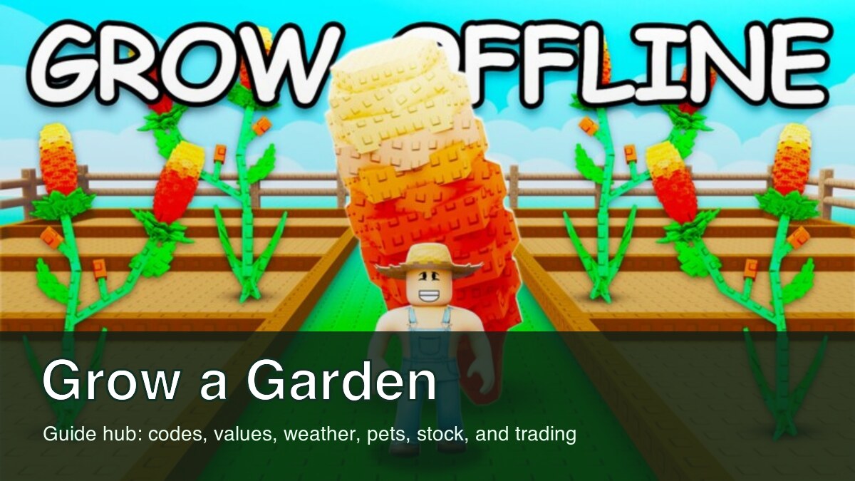 Grow a Garden Roblox garden artwork with New Web Play guide label