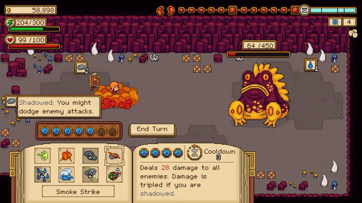 Seeds of Calamity Dire Fang guide image with turn-based monster combat