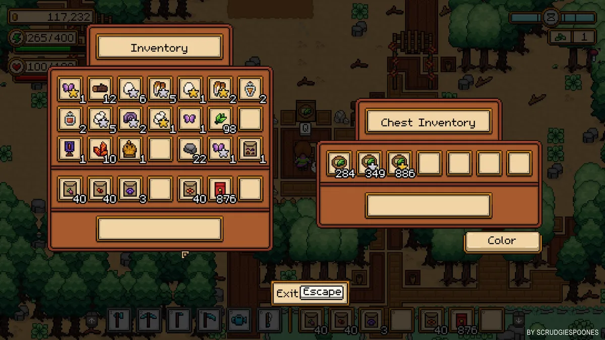 Seeds of Calamity museum guide image with inventory and storage menus